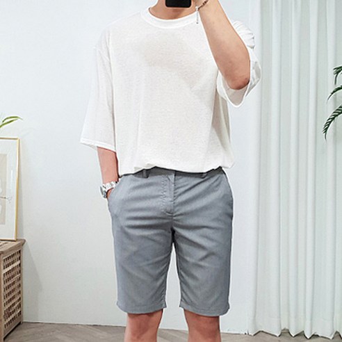 더클래식 남성용 오버핏 린넨 트임 7부 슬라브 롱 티셔츠