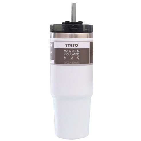 TYESO 진공단열 대용량 빨대 텀블러, 화이트, 890ml