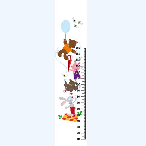 유니크 만능스티커 키재기 포인트벽지, 동물농장5곰돌이, 53cm x 2.4m