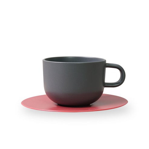 보울보울 볼볼홈파티 커피잔 350ml + 소서, 차콜그레이(커피잔), 로제핑크(소서), 1세트