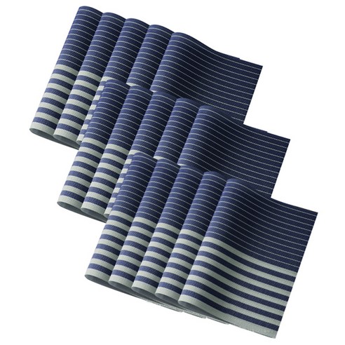 블럭마트 스트라이프 주방 테이블 PVC 식탁매트 15p, 네이비, 45 x 30 cm