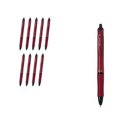 파이롯트 아크로볼M 유성볼펜 0.7mm BAB-15F, 버건디 + 블랙심, 10개