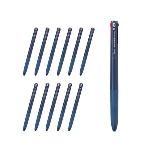 파이롯트 슈퍼그립G3 3색 다색볼펜 0.7mm BPKGG-30F, 네이비, 12개