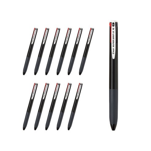 파이롯트 슈퍼그립G4 4색 다색볼펜 0.7mm BPKGG-35F, 블랙, 12개
