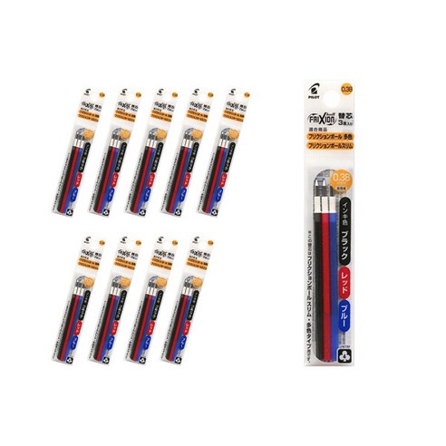 파이롯트 프릭션 다색 슬림펜 전용 리필심 0.38mm 3종세트 LFBTRF30UF, 블랙, 블루, 레드, 10세트