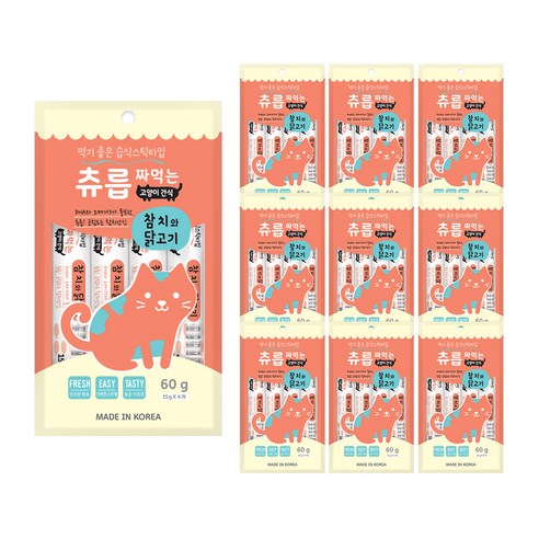 츄릅 짜먹는 고양이간식 스틱형 60g, 참치 + 닭고기 혼합맛, 10개