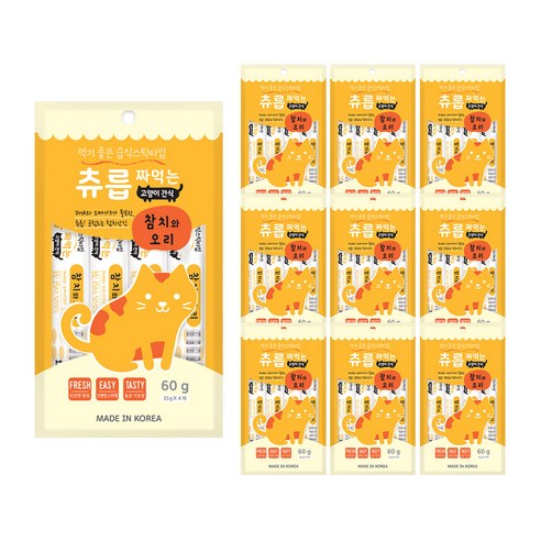 츄릅 짜먹는 고양이간식 스틱형 60g, 참치 + 오리 혼합맛, 10개