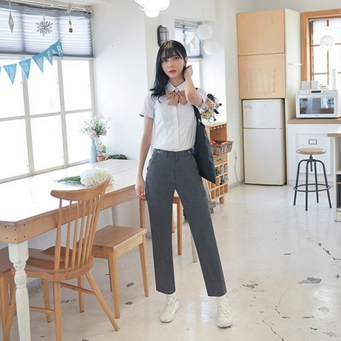 교복몰 여아용 하복 허리조절 스판 교복 바지, 진그레이