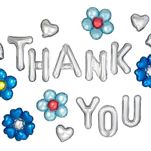 감사파티장식 풍선세트, 플라워 Thank You 실버, 1세트