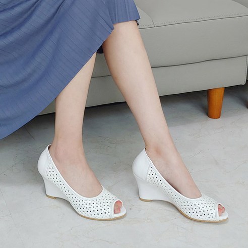 아리앤 여성용 더높은 펀칭 오픈토 웨지힐 7cm