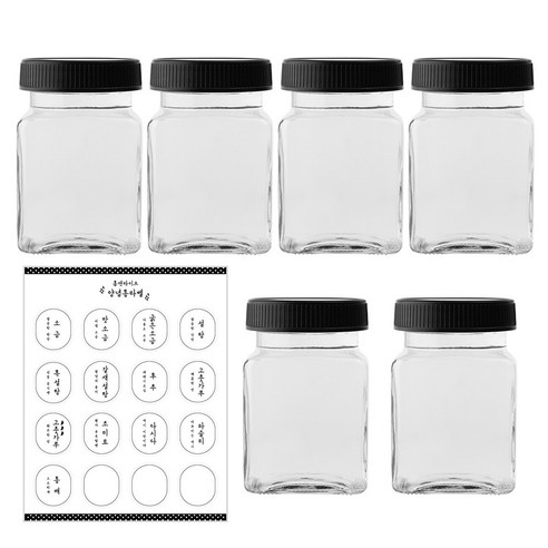 홈앤라이프 사각 허브 러그 양념통 세트 200ml 6p + 소소 스티커, 1개