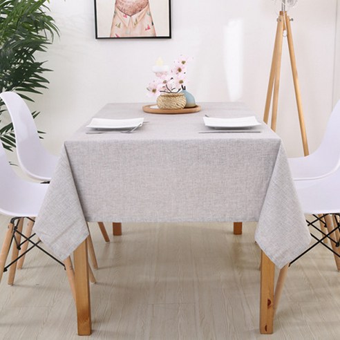 블럭마트 코튼 린넨 직사각형 단색 테이블 매트, 라이트그레이, 4인(90 x 130 cm)