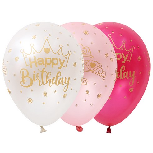 셈퍼텍스 생일왕관 펄3색혼합 인쇄풍선 30cm, 랜덤발송, 50개