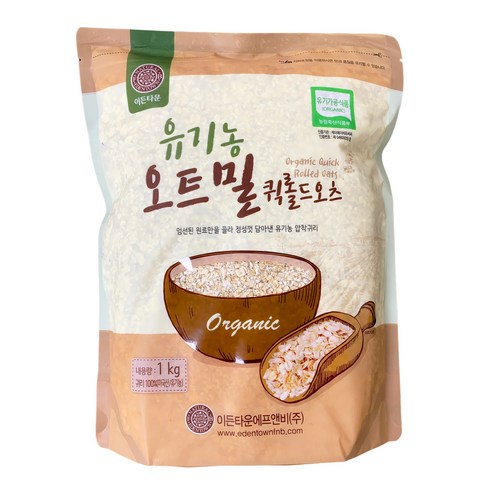 이든타운 유기농 오트밀 퀵롤드오츠, 1kg, 1개