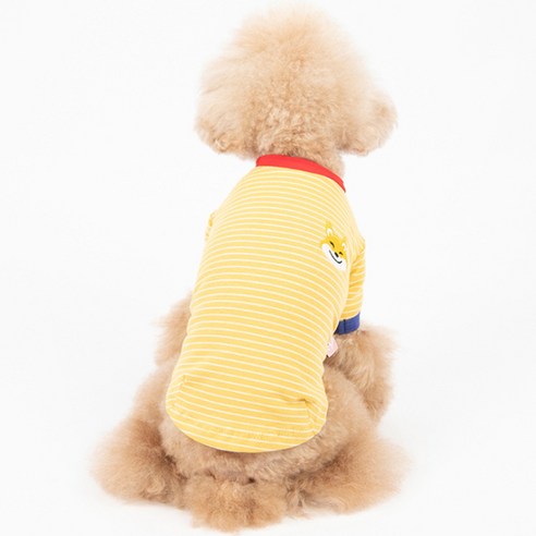 파스텔펫 스마일코기 스트라이프 강아지 티셔츠, 옐로