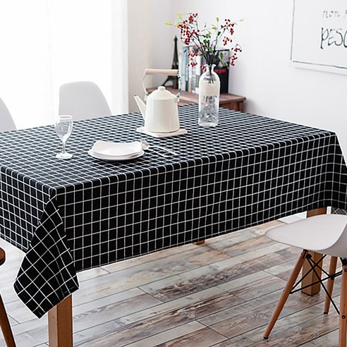 구르밍 북유럽 스타일 패턴 식탁 테이블보, 사각 체크블랙, 140 x 220cm