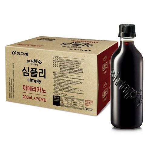 아카페라 심플리 아메리카노 커피, 400ml, 20개