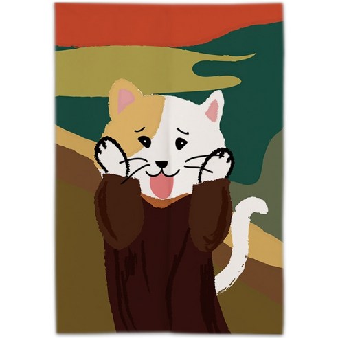 콩 케이리빙홈 고양이 명화 파티션 커튼, C
