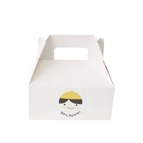 핸들 케이크 포장 상자 + 모자보이 스티커 세트, 상자(화이트), 스티커(노랑), 100세트
