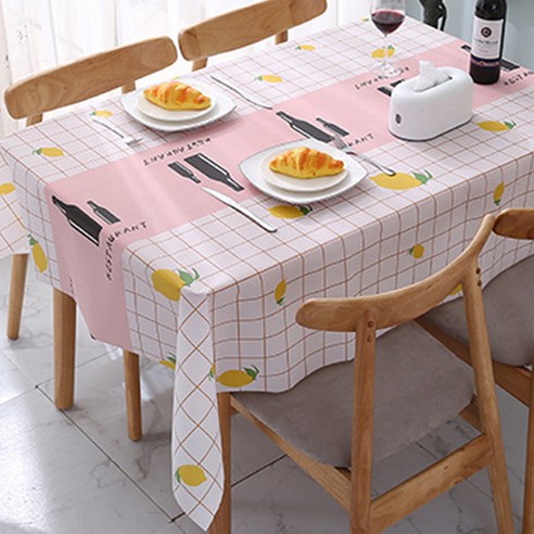 마켓피오 격자 pvc 방수 휴대용 일회용식탁보 핑크 137 x 152 cm, 1개, 5개