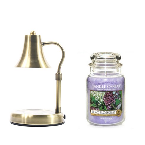 양키캔들 라지자 + 하이로우 캔들워머 + 전구 2p 세트, 워머(빈티지), 캔들(라일락블라썸)