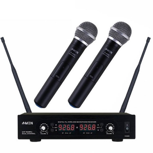 에이맨 900MHz 2Ch UHF방식 무선마이크 핸드형 2p + 수신기, 수신기(A-600R), 송신기(A-60H)