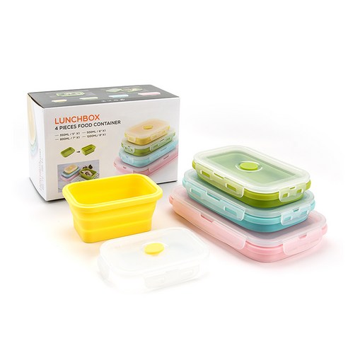 카페로메오 실리콘 밥팩 접이식 반찬용기 4종 세트, 1세트, 용기 350ml + 500ml + 800ml + 1200ml
