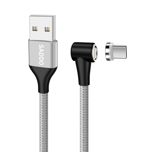 사또 3세대 USB C타입 커넥터 + ㄱ자형 마그네틱 고속충전 케이블 1m 세트, 실버, 1세트