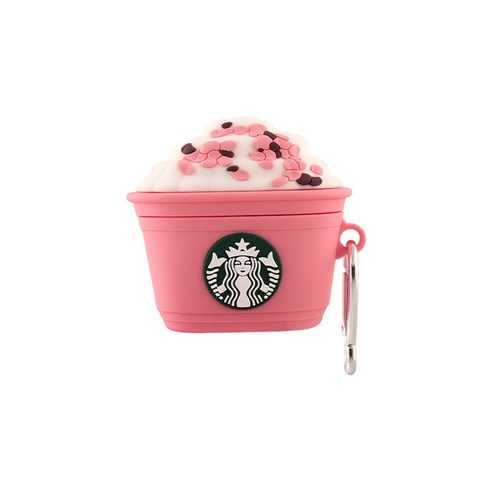 비쉐르 벚꽃음료 에어팟 프로 3세대 실리콘 케이스 + 카라비너, 핑크