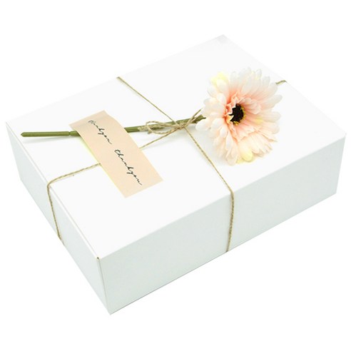 도나앤데코 블룸 직사각형 상자 대 3p + 아린 땡큐 스티커 3p + 거베라 장식꽃 3개 + 마끈 10m 세트, 상자(화이트), 꽃(살구), 1세트