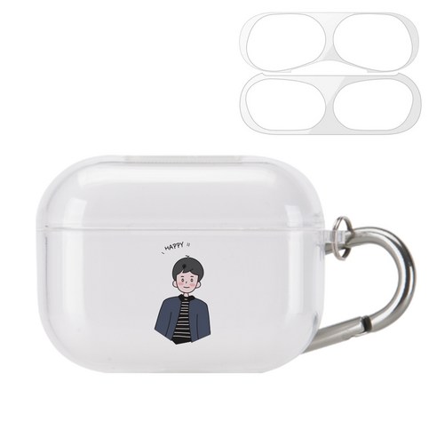 구스페리 차일드 디자인 에어팟프로 투명 젤리 케이스 + 철가루 방지 스티커 + 키링, 단일상품, 보이가르마머리
