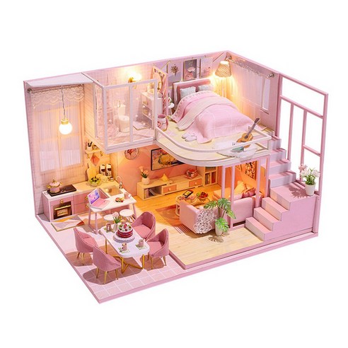 핑크 드림 빅 하우스 미니어처 DIY 키트 + 아크릴케이스, 혼합색상