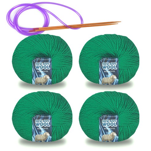 미소털실 뉴 애니 울 털실 50g x 4p + 줄바늘 세트, 1세트, 6011인디아그린
