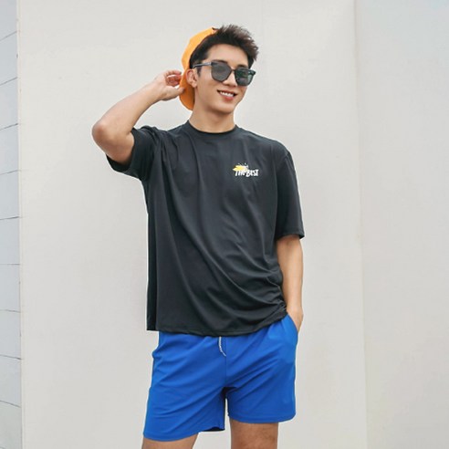 남성용 오버핏 반팔 루즈핏 래쉬가드 상의 + 하의 세트 AE6218BPB