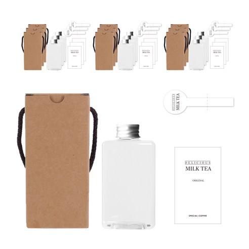 통통납작 공병 500ml + 알루미늄캡 실버 + 전용박스 통통 500-1C + 심플영문밀크티L 스티커 + 봉인스티커, 10세트