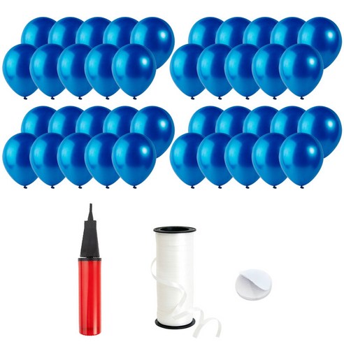 로켓풍선 30cm 200p + 손펌프 + 양면테이프 200p + 컬링리본 5mm x 90m, 펄 사파이어블루, 1세트