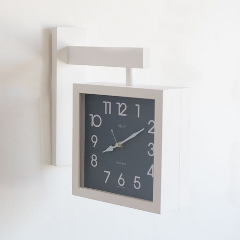 서운아트 데이브 화이트 원목 양면시계, 혼합색상