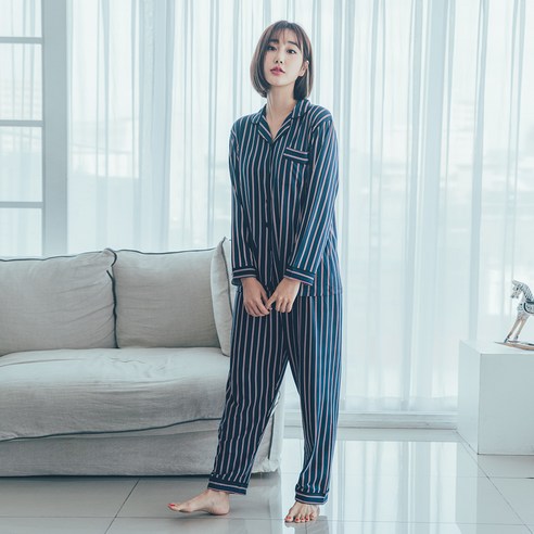 씨엘스토리 여성용 카라 잠옷 상하 세트