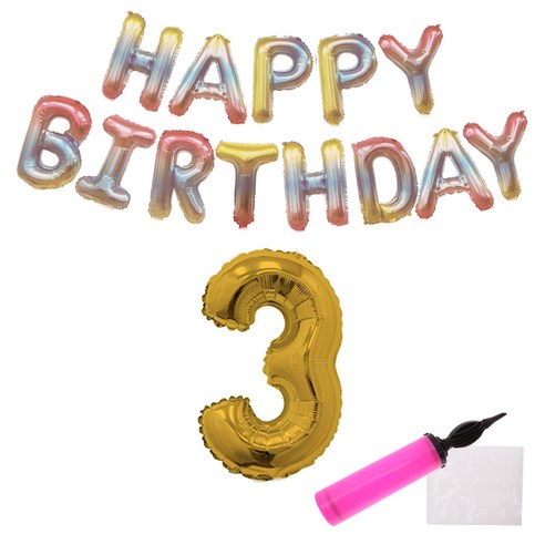 리빙다 파스텔레인 보우 생일풍선 세트, 골드3, 1세트