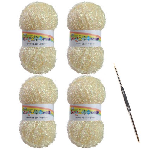 레인보우 펄 수세미실 80g x 4p + 코바늘 세트, 1세트, 11콘실크