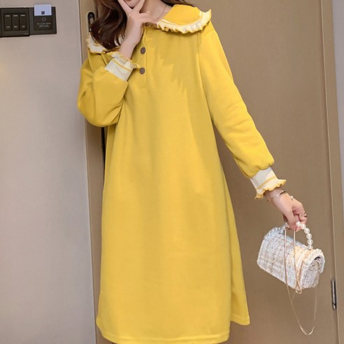 마켓A 밴딩 프릴 하프 버튼 임산부 원피스