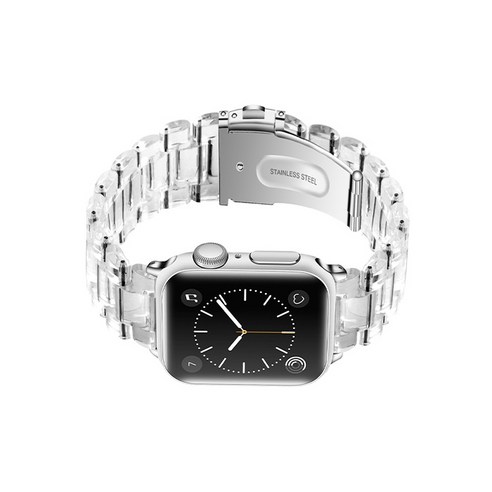 비쉐르 애플 워치 4 44mm 투명 디어링 크리스탈 레진 밴드 스트랩, 화이트, 1개
