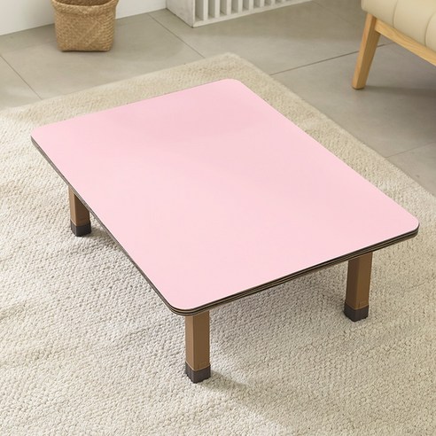 좌식 접이식 테이블 800 x 600 cm, 핑크(상판) + 브라운(상다리)