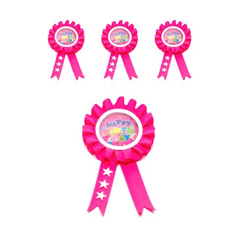 파티팡 생일파티 뱃지 리본어워드, 진핑크, 4개