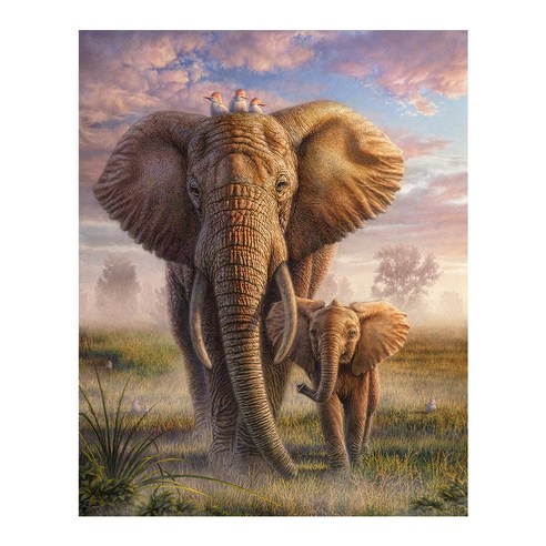 케이엠엘리 DIY 3D 사각 보석십자수 엄마와 아기코끼리 65 x 80 cm, 혼합색상, 1세트