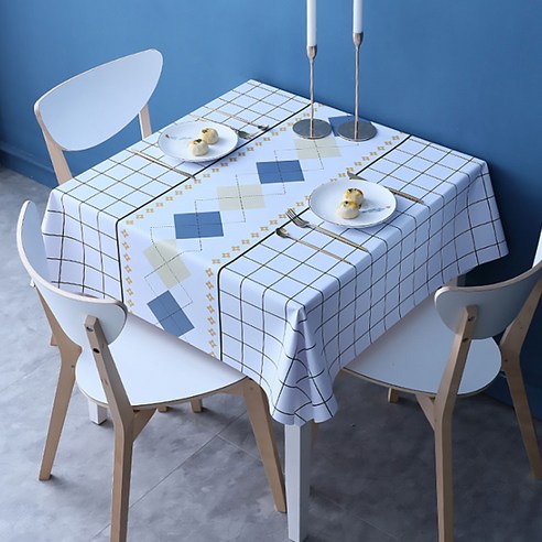 알럽홈 아가일체크 직사각형 방수 식탁보, 화이트, 90 x 90 cm