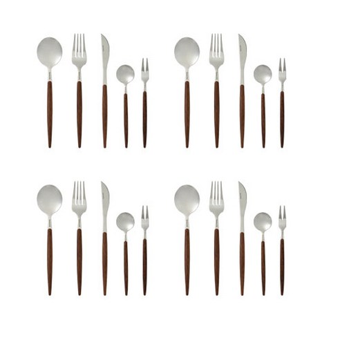 퀴드노비 커트러리 4인세트, 월넛, 스푼 4p + 포크 4p + 나이프 4p + 티스푼 4p + 티포크 4p
