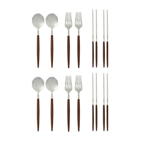 퀴드노비 커트러리 4인세트 월넛, 1세트, 스푼 4p + 포크 4p + 젓가락 4p