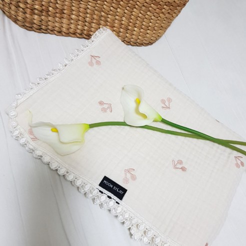 문스토리 체리자수 3중 거즈 블랭킷, 아이보리