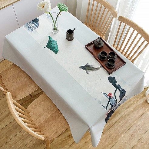 알럽홈 고전 동양미술 테이블 방수 식탁보, Type2, 140 x 140 cm